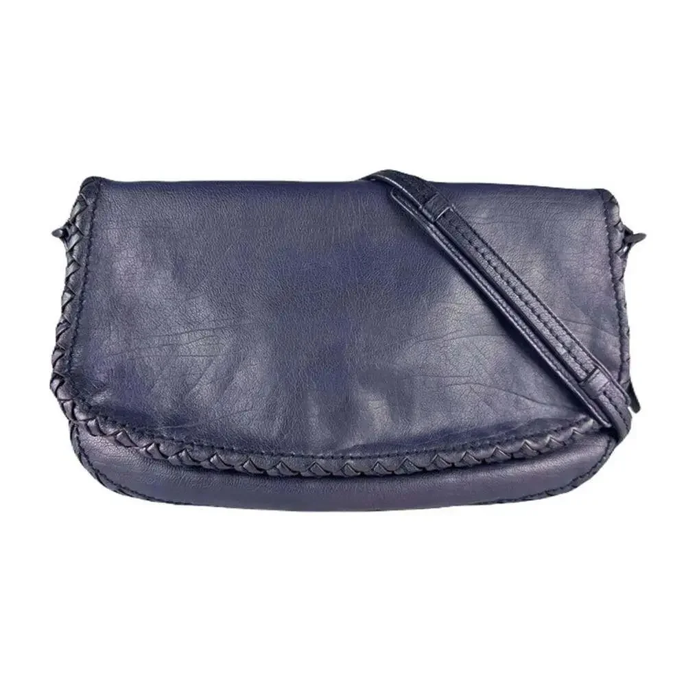BOTTEGA VENETA Blue Leather Intrecciato Shoulder Bag